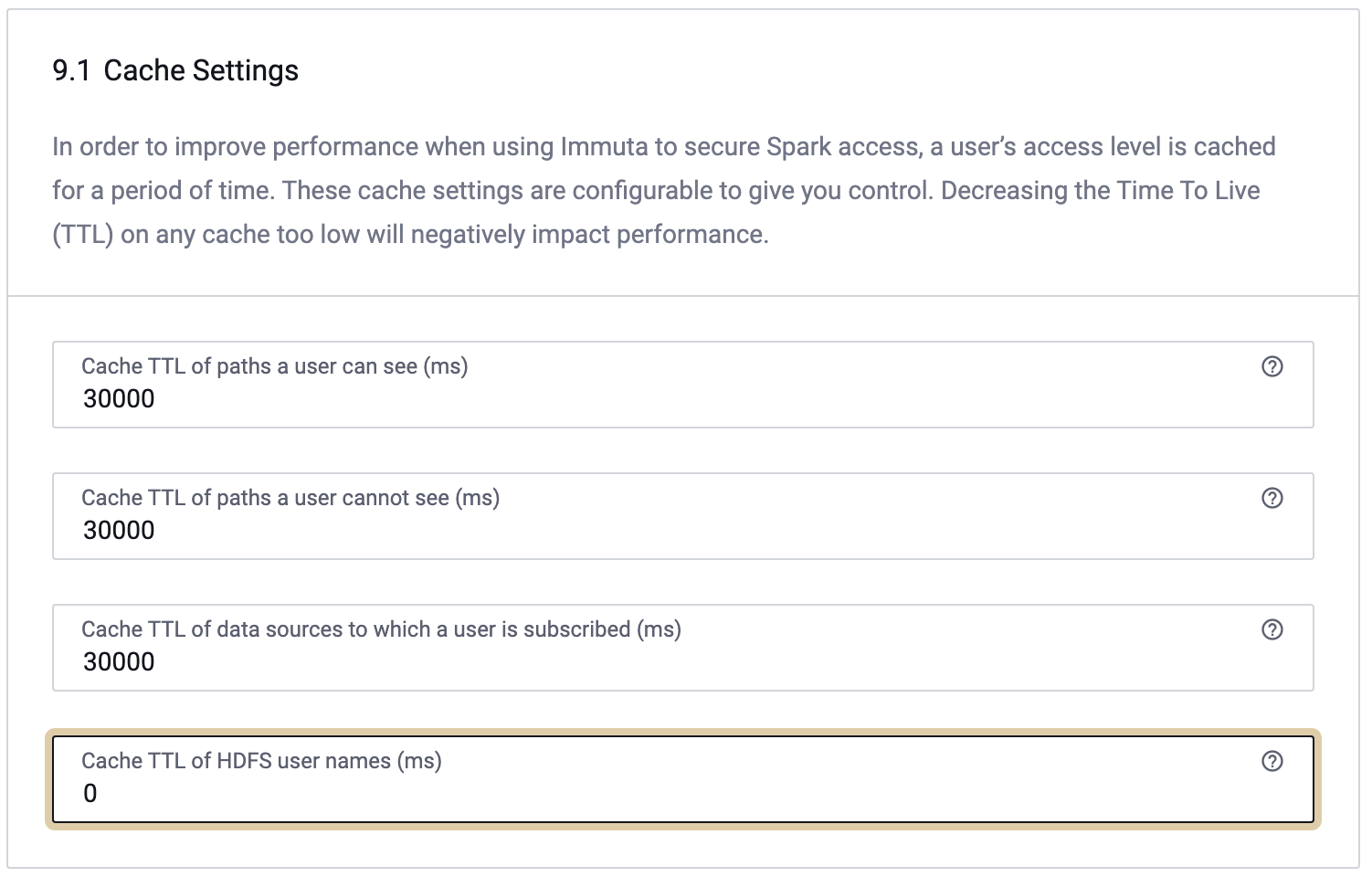 HDFS Cache Settings